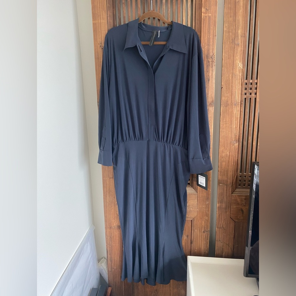 NWT Norma Kamali BF NK SHIRT FISHTAIL DRESS pewter dress